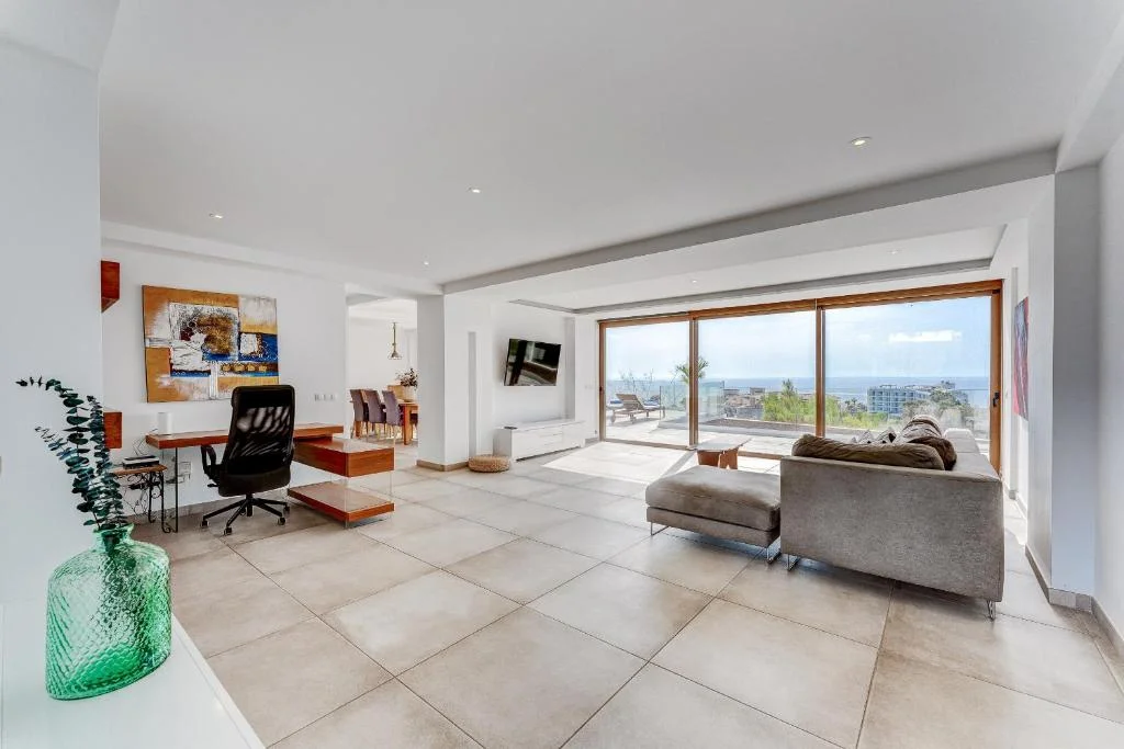 Bright living room with large windows